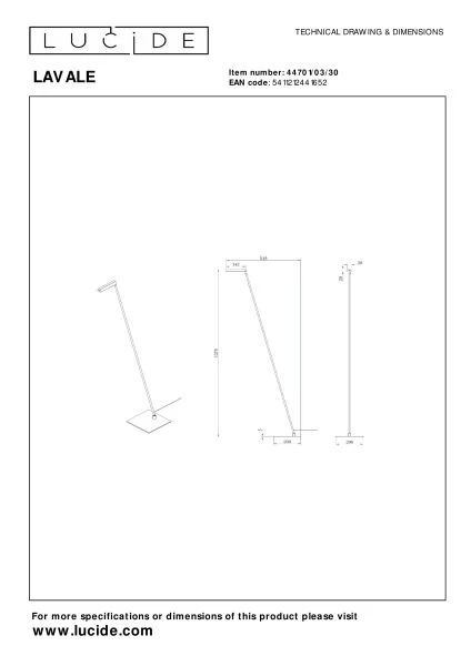 Lucide LAVALE - Floor reading lamp - LED Dim. - 1x3W 2700K - Black - technical